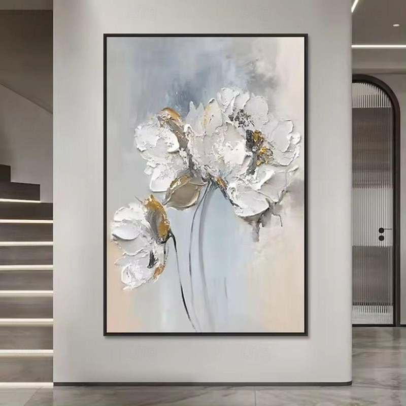 Handmade Oil Paintings Canvas Wall Art Decoration Wabi-Sabi Style Simple Abstract Flowers for Home Decor Rolled Frameless Unstretched Painting