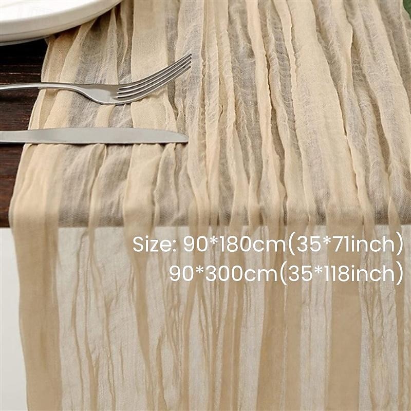 Cotton Voile Yarn Crinkled Table Runner Bohemian Style Twist Tablecloth Wedding Party Decoration Pleated Table Runner4