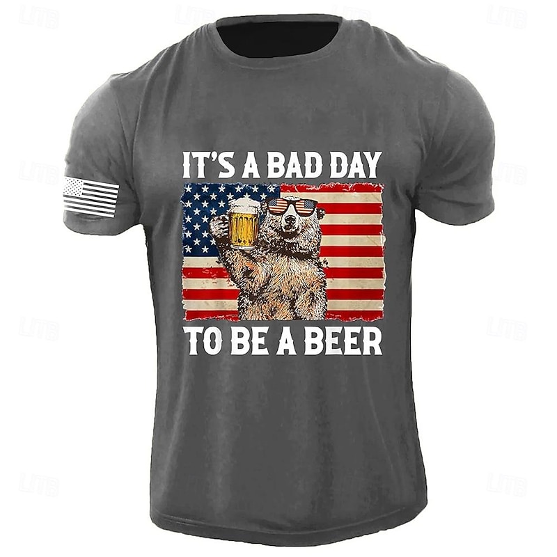 Men's Bear Letter Printed Funny Beer T Shirt Tee Top Cotton Short Sleeve Graphic Shirt Black Dark Grey Army Green Comfortable Tee Street Sports Outdoor Fashion Designer Clothing3