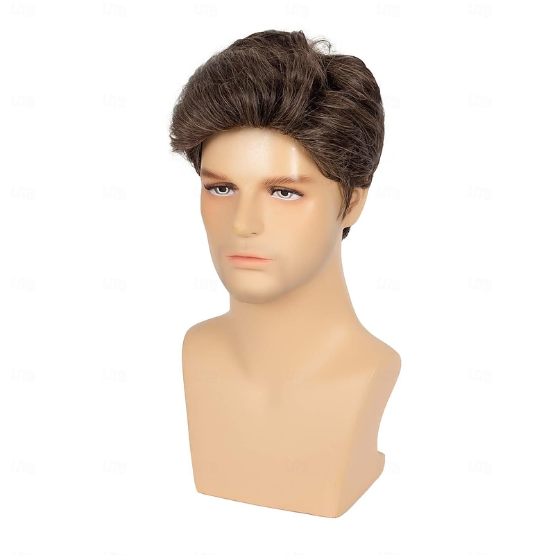 Brown Wigs for Men Short Layered Cosplay Costume Party Natural Hair for Male Guy Synthesis Full Wig (Brown)3