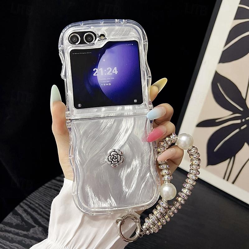 Phone Case For Samsung Galaxy Z Flip 6 Z Flip 5 Z Flip 4 Z Flip 3 Back Cover with Wrist Strap Shockproof TPU3