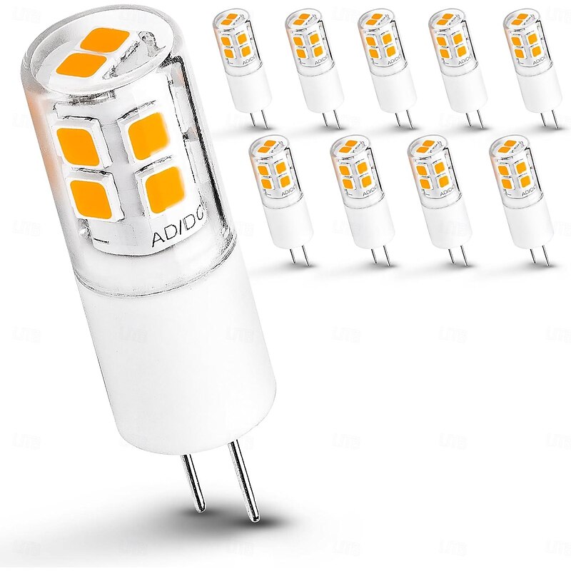 G4 Bi-Pin LED Bulbs T3, 12V 3W, 20W-30W Halogen Equivalent, 300LM 2700K Warm White, Low Voltage for Deck, Stair, Path & Chandelier Lighting, 10pcs