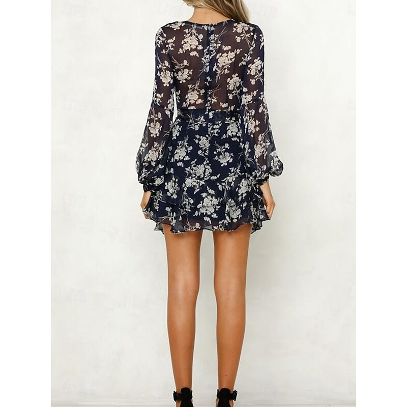 Women's Casual Dress Floral Print V Neck Mini Dress Stylish Casual Daily Date Long Sleeve Fall2