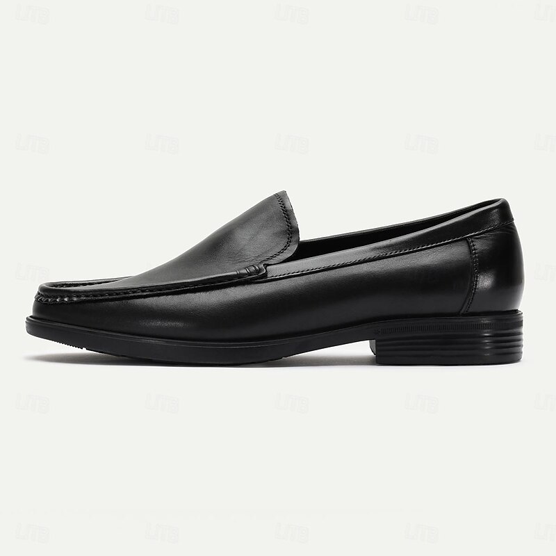 Men's Premium Cowhide Leather Loafers - Classic Black Slip-On Dress Shoes for Business and Formal Wear3