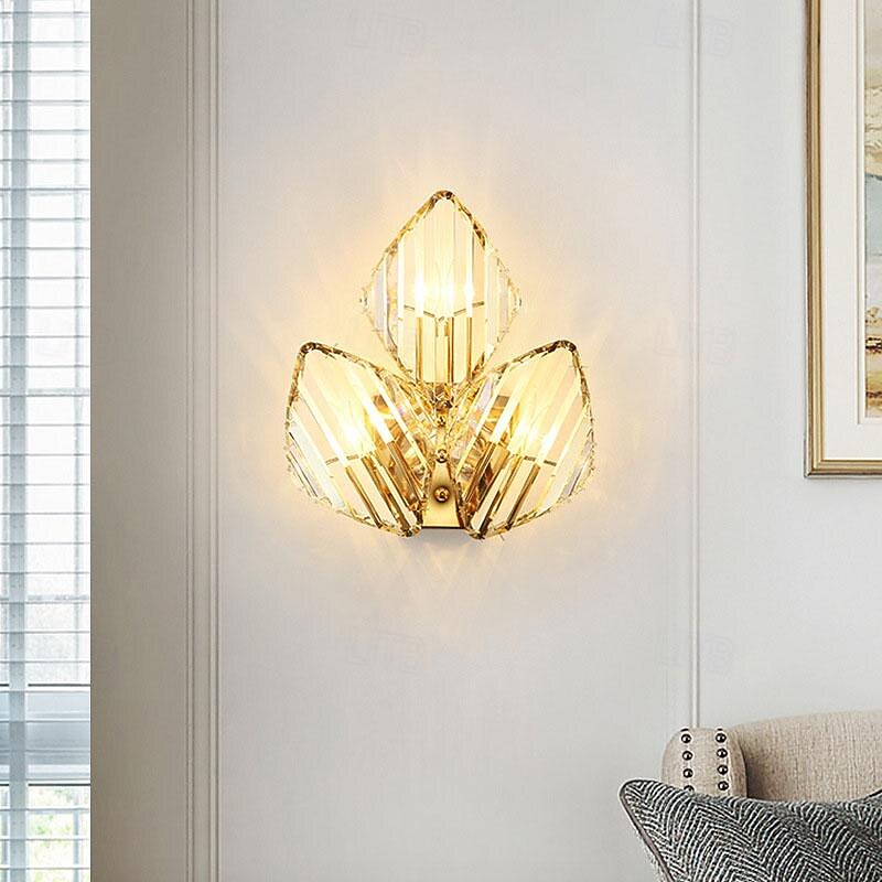 LED Indoor Wall Lights 3-Color Light 17/32cm 1/2/3-Light Fixtures Square Crystal Wall Mount Lamp Postmodern Wall Sconce Lighting E14 Elegant Metal Wall Sconces for Bedroom Bedside Living Room Hallway Entryway 85-265V3