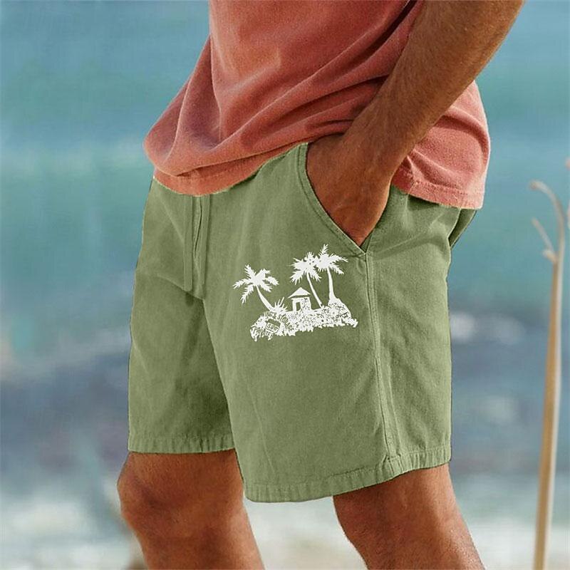 Coconut Tree Men's Cotton Linen Shorts Summer Hawaiian Shorts Beach Shorts Print Drawstring Elastic Waist Breathable Soft 10% Linen Shorts Casual Daily Holiday Streetwear2