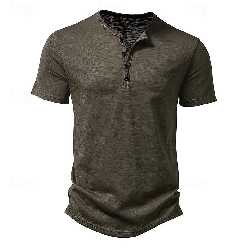 Men's T Shirt Henley Shirt Tee Top Short Sleeves Plain Designer Basic Modern Contemporary Buttons Henley Vacation Street Going out Summer Army Green Black White Henley T-Shirt2