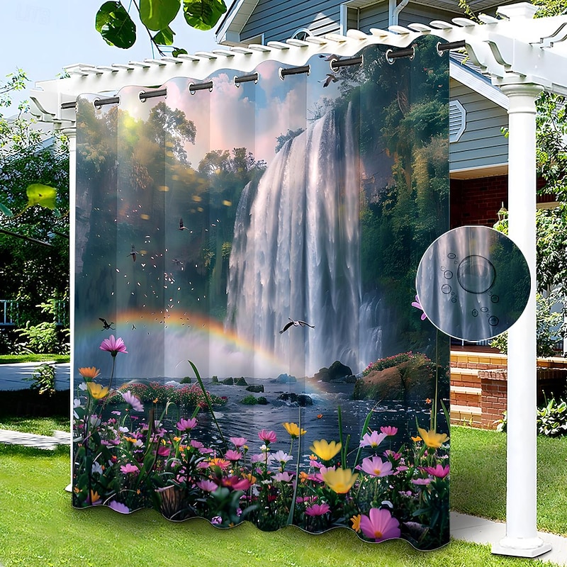 Waterproof Outdoor Curtain Privacy, Sliding Patio Curtain Drapes, Pergola Curtains Grommet Rainbow River Landscape For Gazebo, Balcony, Porch, Party, 1 Panel4