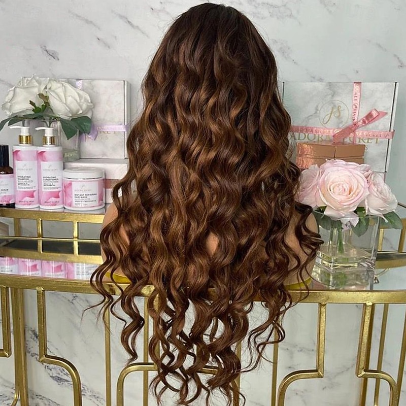 Remy Human Hair 13x4 Lace Front Wig Free Part Brazilian Hair Loose Wave Loose Curl Brown Wig 130% 150% Density 100% Virgin Glueless Pre-Plucked For Women Long Human Hair Lace Wig4