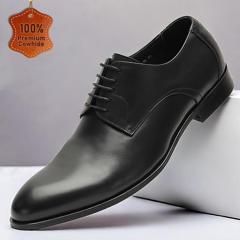 Men's Cowhide Black Dress Oxford Shoes - Elegant Smooth Leather Finish