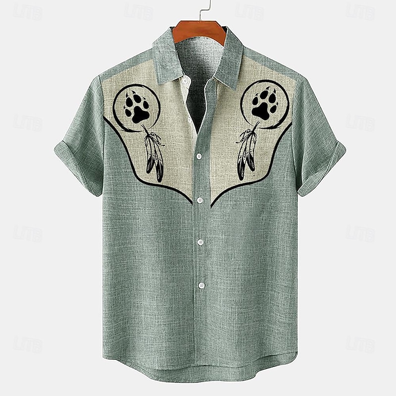 Men's Shirt Linen Shirt Retro Shirts Vintage Shirt Ethnic Shirt Western Outdoor Work Blue Green khaki Short Sleeve Turndown Summer Spring Clothing Apparel4