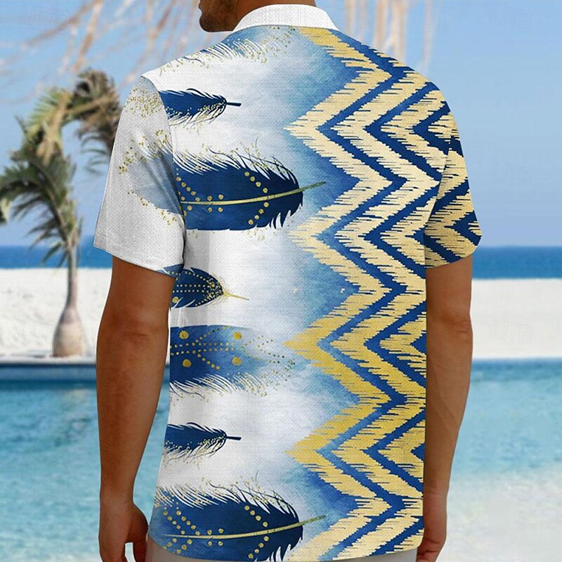 Men's Geometric Ocean Geometric Pattern Button Up Shirt Short Sleeve Hawaiian Resort Outdoor Casual Holiday Summer Spring Turndown Print Blue2