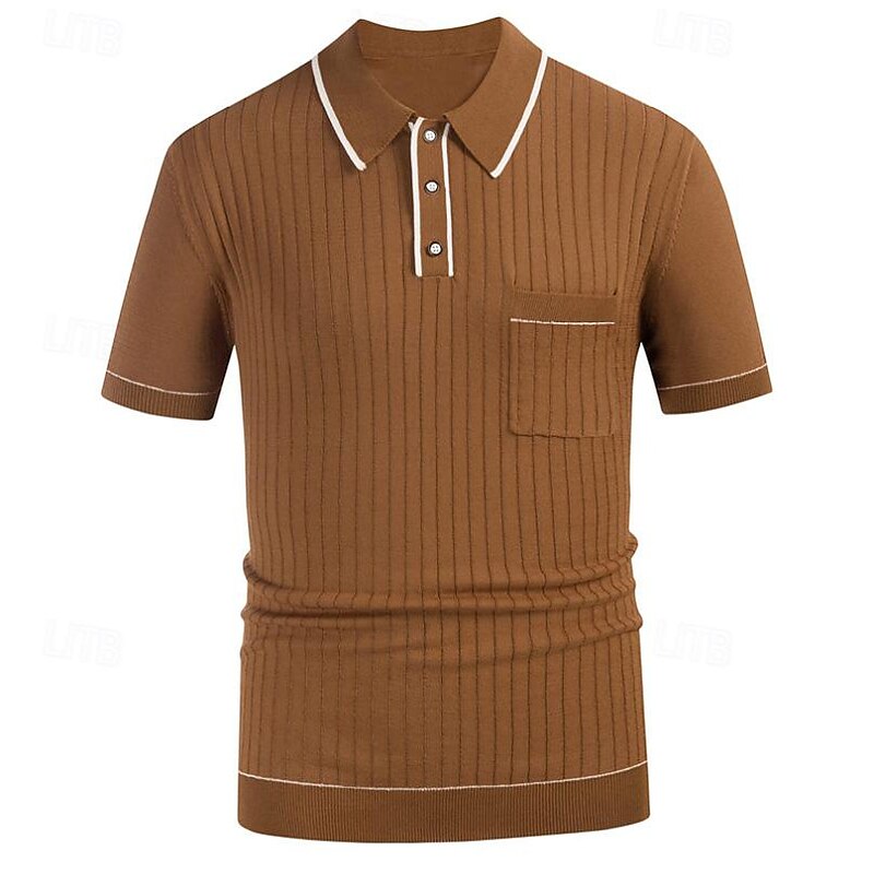 Men's Sweater Knit Sweater Ribbed Knit Regular Pocket Full Finger Lines / Waves Lapel Old Money Style Casual Daily To-Go Clothing Apparel T-shirt Sleeve Spring & Summer Black Dark Navy S M L2