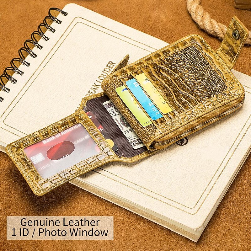 Men's leather crocodile patterned top layer cowhide zippered wallet with horizontal multi slot thickened photo album anti-theft brush wallet4