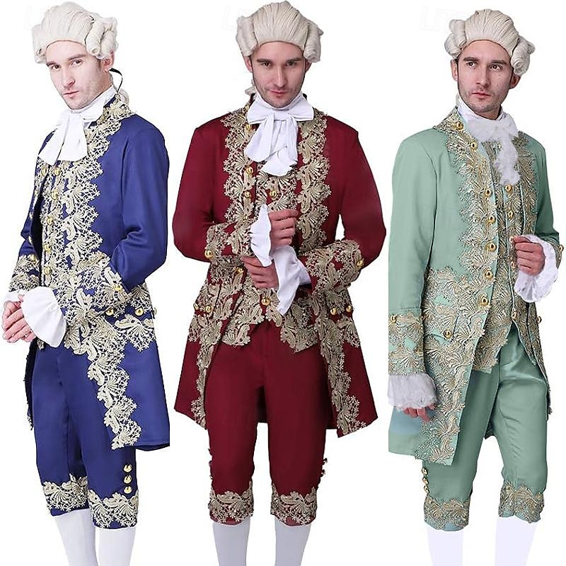 Rococo Baroque Victorian Outfits Fancy Dress Men's Royal Halloween Carnival Performance Party Masquerade Adults' Coat Pants Collar All Seasons