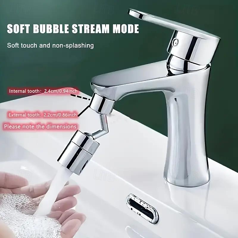 1pc Faucet Sprayer Attachment 720 Degree Rotating Faucet Aerator Accessories Adjustable Kitchen Sink Tap Head Water Saving Extend Nozzle For 0.87-0.94inch Faucet With Adapter