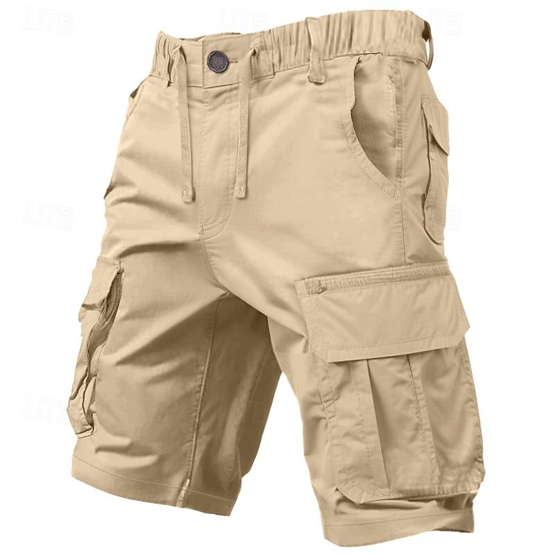 Men's Cargo Shorts Shorts Drawstring Elastic Waist Multi Pocket Plain Comfort Knee Length Outdoor Daily Going out Fashion Streetwear Black Green Micro-elastic4