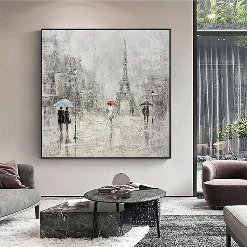 Hand Painted Abstract Landscape Paris Love Oil Painting On Canvas Thick Oil Wall Art Dcor For Living Room Home Decoration Unframed
