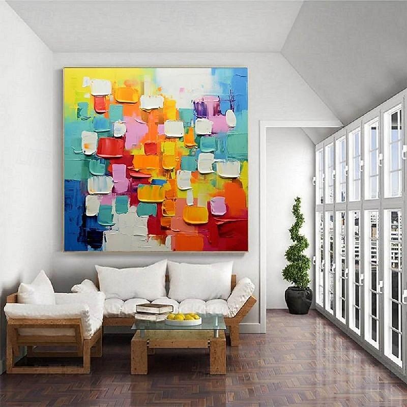 Hand-Painted Color Block Abstract Oil Painting On Canvas Colorful Painting modern abstract art oil painting handmade Fantasy PaintingTexture Painting pattle knife oil painting2