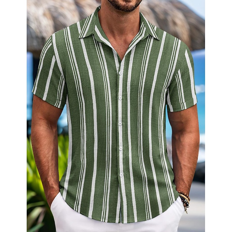 Men's Shirt Summer Shirt Beach Wear Button Up Shirt Casual Shirt Black Blue Green Short Sleeve Striped Collar Daily Vacation Clothing Apparel Fashion Casual Comfortable2