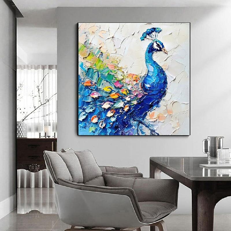 Peacock Oil Painting handmade  Bird painting Art Rustic Animals Impasto Artwork Textured Wall Art Decor for Home Spring Gifts texture aninal oil painting2