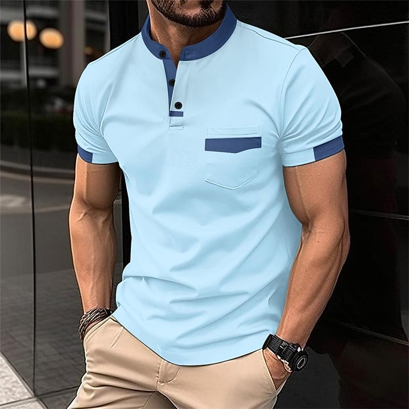 Men's Golf Shirt Golf Polo Work Casual Lapel Short Sleeve Basic Modern Color Block Patchwork Button Spring & Summer Regular Fit Black White Pink Army Green Sky Blue Orange Golf Shirt - Main Image