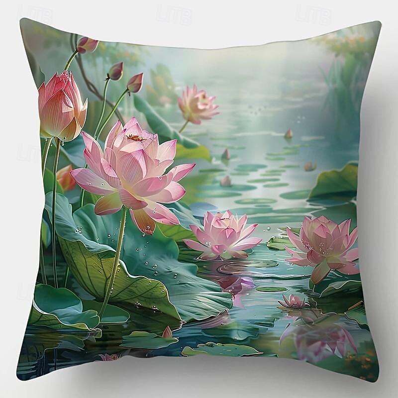 Lotus Pound Decorative Toss Pillows Cover 1PC Soft Square Cushion Case Pillowcase for Bedroom Livingroom Sofa Couch Chair4