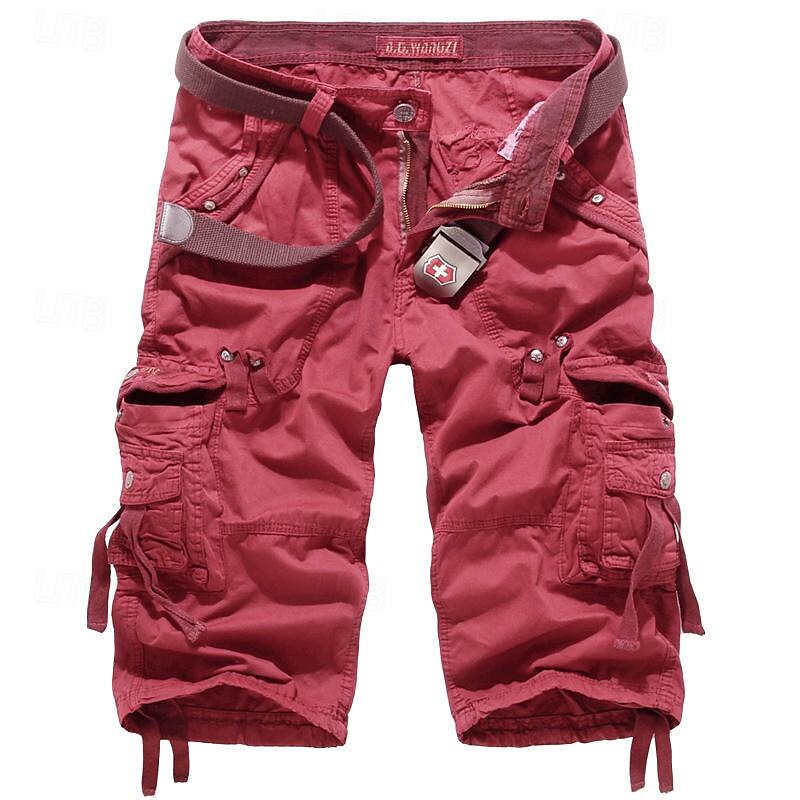 Men's Cargo Shorts Hiking Shorts Leg Drawstring Multi Pocket Multiple Pockets Plain Breathable Outdoor Calf-Length Casual Daily Streetwear Stylish ArmyGreen Wine Inelastic3