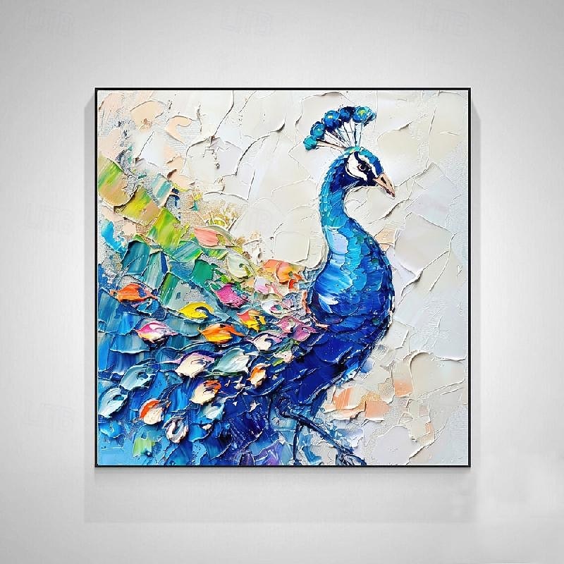 Peacock Oil Painting handmade  Bird painting Art Rustic Animals Impasto Artwork Textured Wall Art Decor for Home Spring Gifts texture aninal oil painting