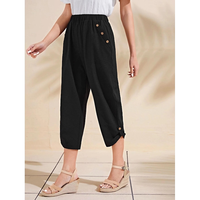 Women's Capri shorts Casual Daily Calf-Length Plain Side Pockets Breathability Comfortable Inelastic Weekend Black Summer Regular Fit4