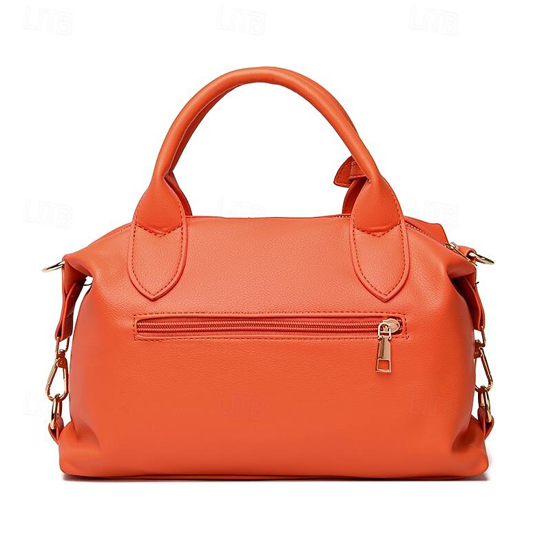 Women's Brown Faux Leather Satchel Handbag with Top Handles and Adjustable Strap, Minimalist Office Shoulder Bag for Work, Travel, and Daily Use3