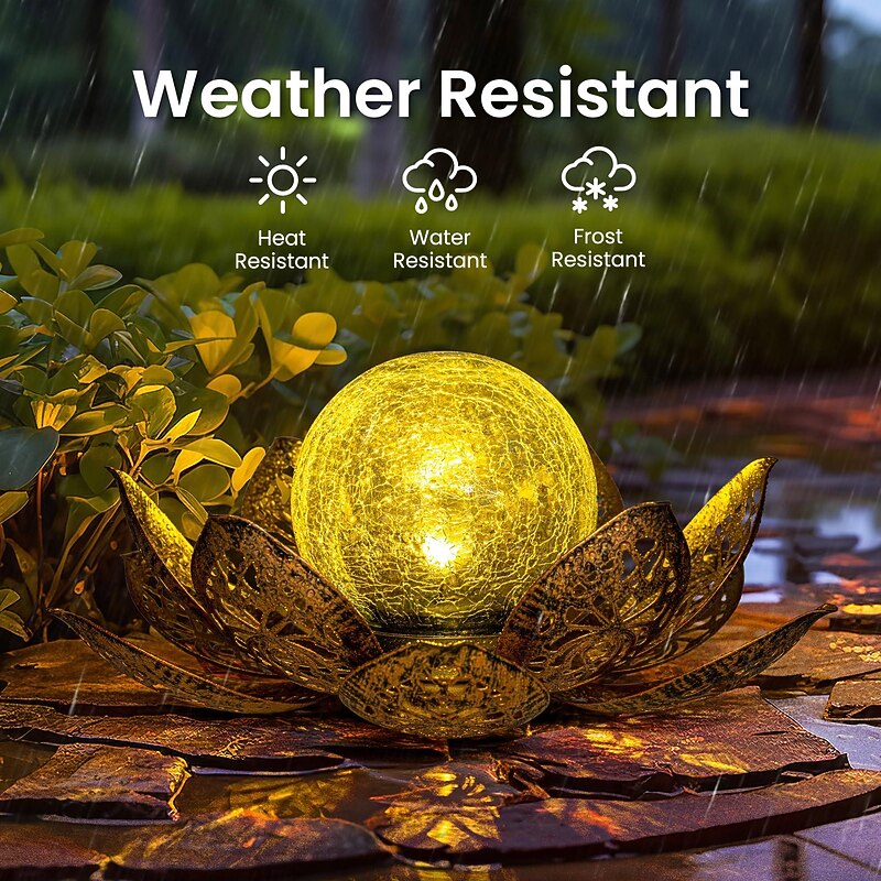 Solar Lights Outdoor Garden Decor, Adjustable Metal Petal Lotus Flower Lights Glass Lantern Outdoor Table Decor Waterproof for Patio, Lawn, Pathway, Pond, Christmas Gift2