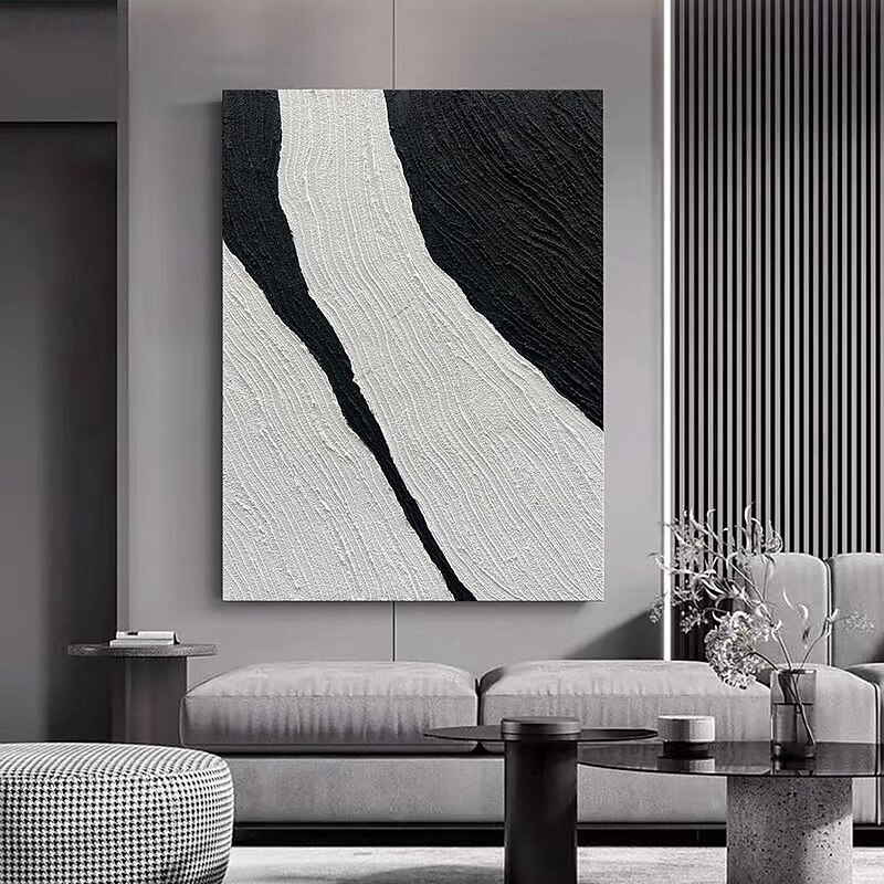 Handmade Oil Painting Canvas Wall Art Decoration Modern Black and White Simple Texture Abstract for Home Decor Rolled Frameless Unstretched Painting2