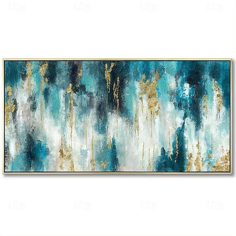 Handmade Oil Painting Canvas Wall Art Decoration Modern Abstract Texture  Green Gold for Living Room Home Decor Rolled Frameless Unstretched Painting3