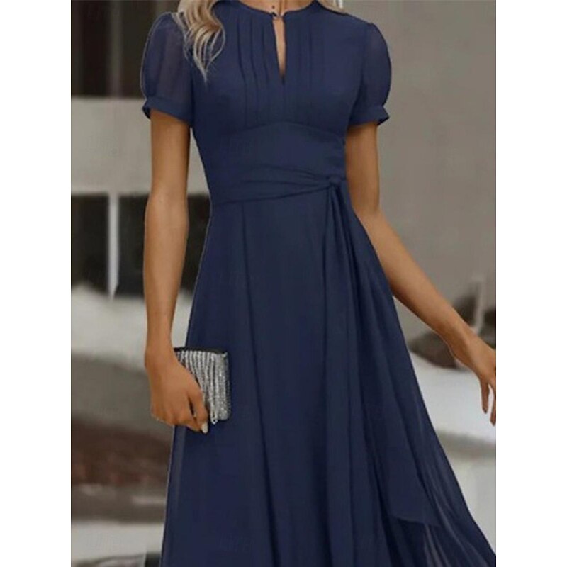 Women's Maxi Dress Cocktail Dress Wedding Guest Dress Chiffon Dress Plain Dress Elegant Formal Wedding Guest Cocktail Party Regular Fit Short Sleeve V Neck Blue Summer2