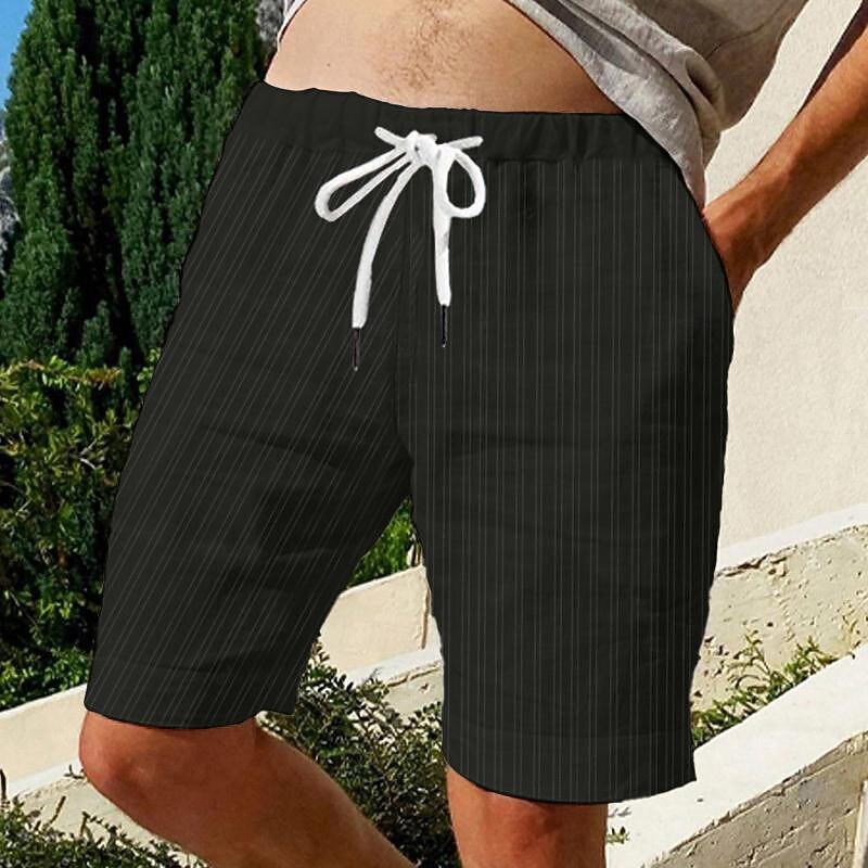 Men's Shorts Summer Shorts Beach Shorts Casual Shorts Pocket Drawstring Elastic Waist Stripe Comfort Short Sports Outdoor Daily Going out Fashion Casual Black White Micro-elastic3