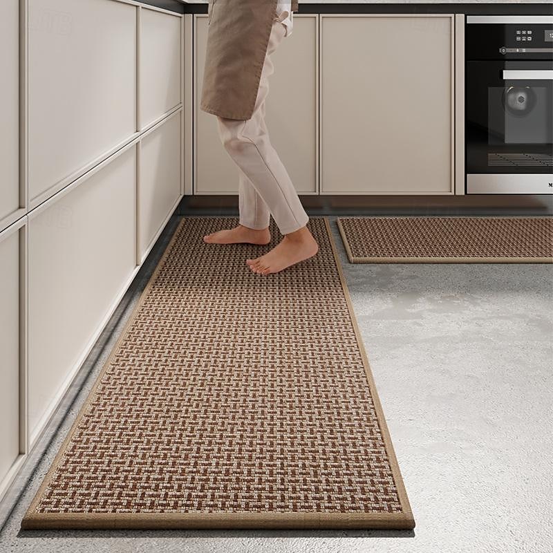 Kitchen Rugs & Mats Non-Skid WashableAnti-Fatigue, Non-Slip Absorbent Woven Runner Rubber Backed for Floors, Machine Washable Farmhouse Standing Mats for Sink, Laundry Room, Hallway