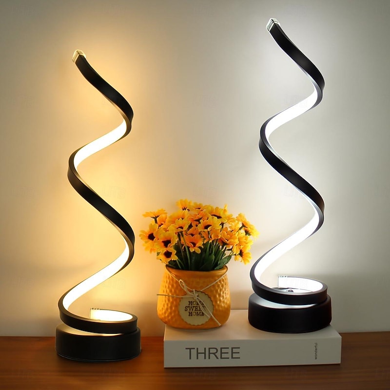 LED Spiral Table Lamp, Modern Simple Bedside Night Light Tri-Colors Dimmable USB Powered Creative Atmosphere Desk Lamp Home Bedroom Office Desktop Decoration Ornaments 1PC