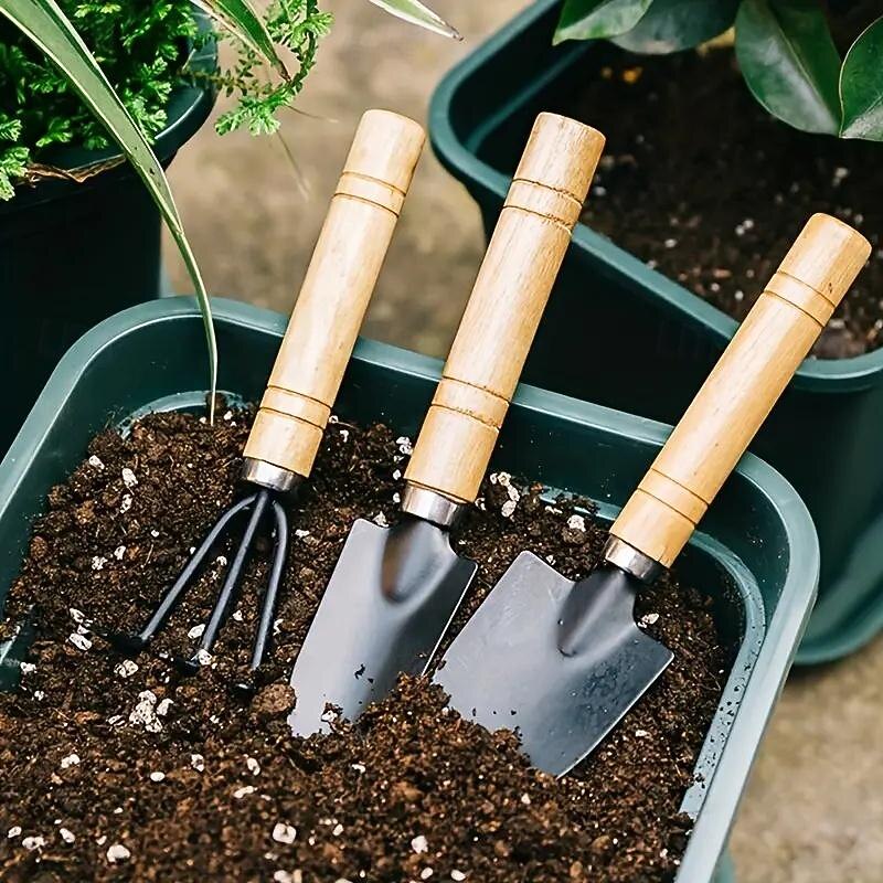 3-Piece Deluxe Garden Tool Set - Lightweight Aluminum Shovel & Rake for Succulent Plants Flower Beds & Loose Soil - Ergonomic Handle Ideal for Compact Gardening Needs