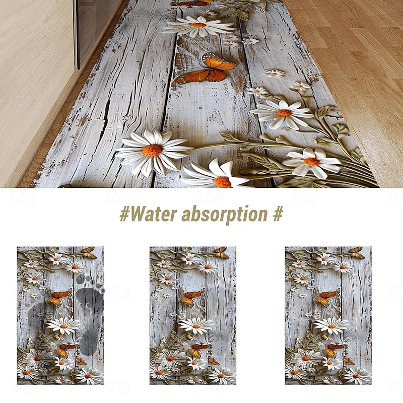 Wooden Daisy Area Rug Kitchen Mat Non-Slip Oil Proof Floor Mat Livingroom Rug Indoor Outdoor Mat Bedroom Decor Bathroom Mat Entrance Rug Door Mat3