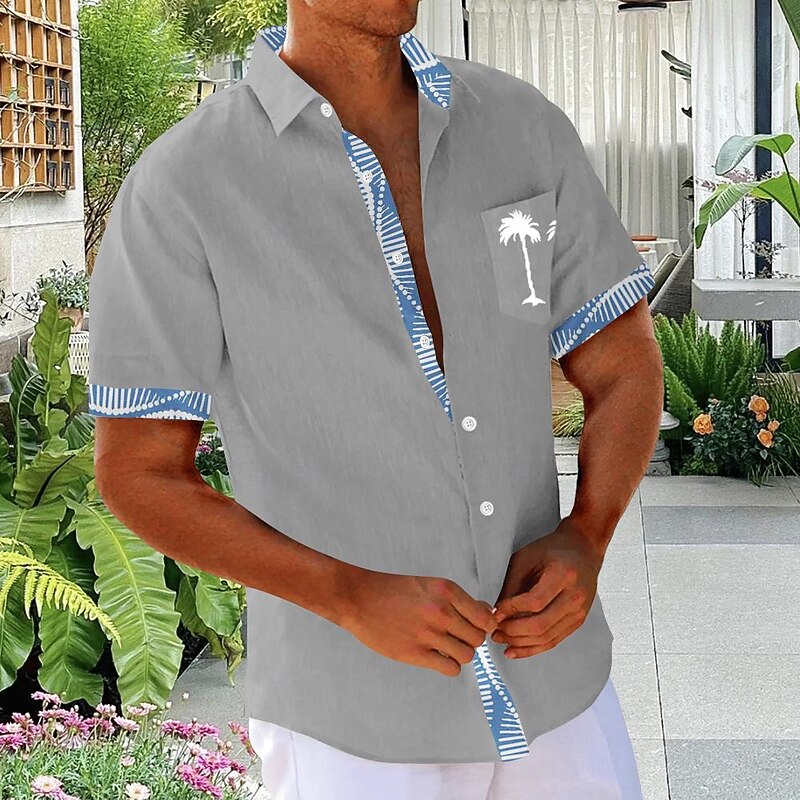 Men's Coconut Tree Palm Tree Tropical Plants Summer Hawaiian Shirt Aloha Shirt Printed Shirts Short Sleeves Shirt Turndown Hawaiian Resort Vacation Holiday Daily Wear Pink Blue Green S M L2