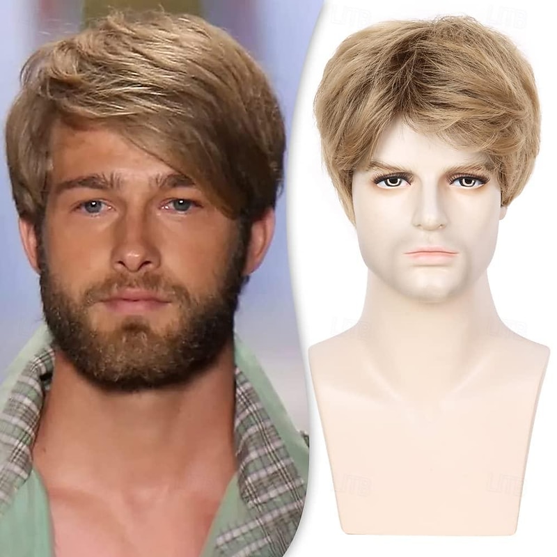 Men's Wig Short Brown Wig Halloween Costume Wigs for Men Party Cosplay Synthetic Men Wig Realistic Daily Wig for Male