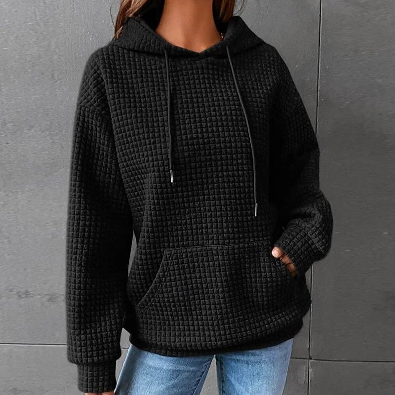 Women's Hoodie Sweatshirt Pullover Casual Texture Sweatshirt Waffle Sweatshirt Plain Dailywear Hooded Front Pocket Long Sleeve Black White Pink Gray Fall & Winter3