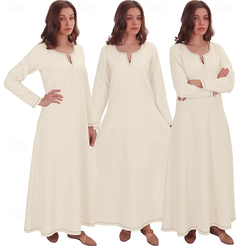 Retro Vintage Medieval Renaissance Ankle Length Chemise Tunic Dress Normal Viking Sheath / Column V Neck Fancy Dress Women's Viking Halloween Carnival LARP Ren Faire Adults' Dress All Seasons2