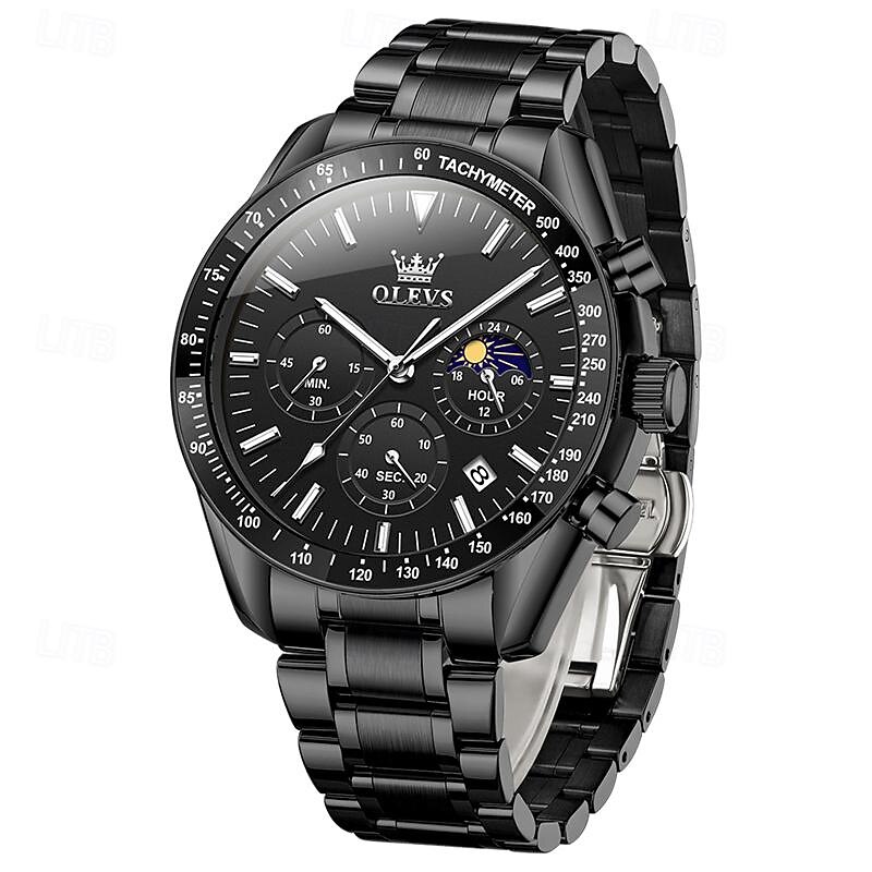 New Olevs Olevs Fashion Trend Stainless Steel Band Men'S Business Watch Calendar Luminous Moon Phase Simple Leisure Quartz Watch Waterproof Sports Men'S Wristwatch2
