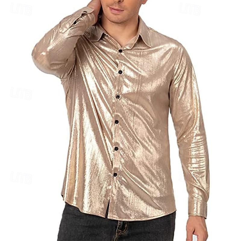 Metallic 1980s Shiny Latex Patent Shirt Disco Fancy Dress Men's Carnival Costume Halloween Carnival Dailywear Pride Parade Pride Month Adults Shirt - Main Image
