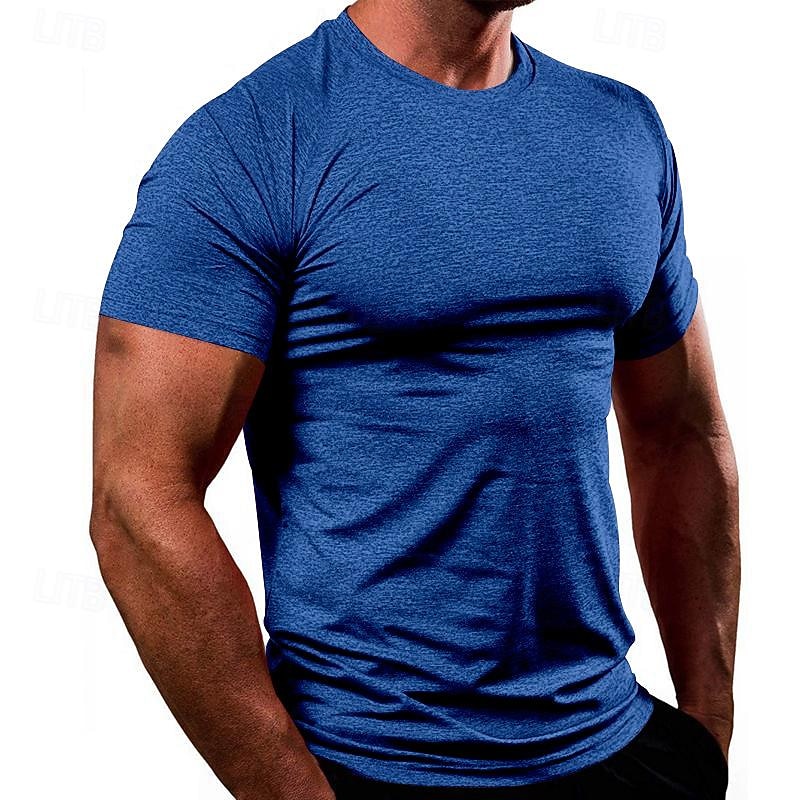 Men's T shirt Short Sleeve Crew Neck Tee Tshirt Muscle T-Shirt Short Sleeve Shirt Outdoor Quick Dry Workout Soft Sweat wicking Polyester Black White Navy Blue Gym Climbing Camping / Hiking / Caving3