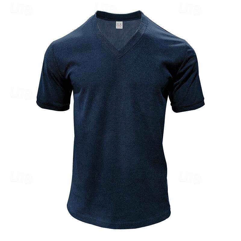 Men's T Shirt Corduroy Shirt Muscle Shirt Ribbed Knit tee Short Sleeve Crew Neck Solid Color Stripes Fashion Corduroy Vacation Casual Black Green Dark Navy Top Tee for Men4