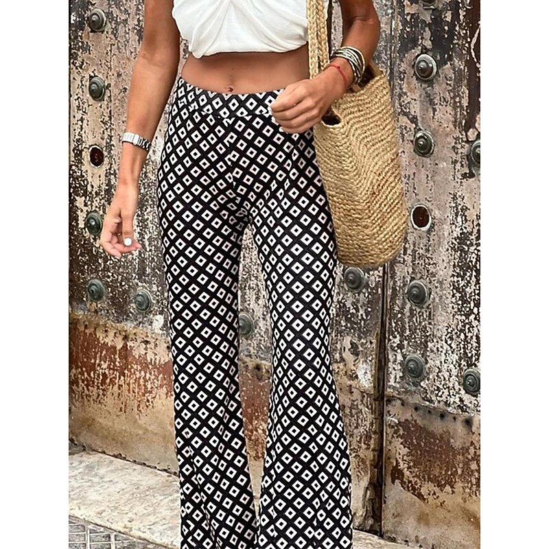 Women's Bell Bottom Streetwear Casual Long High Waist Geometric Pocket Printing High Cut Breathability Soft Micro-elastic Vacation Street Daily Wear Black Summer Spring Regular Fit3