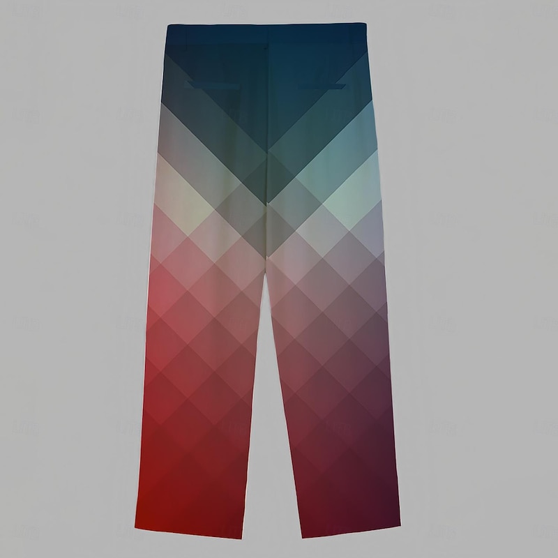 Men's Plaid Dress Pants Mid Waist Business Casual Wedding Dailywear Pocket Straight Leg Trousers Summer Spring Fall Red Blue Gray2